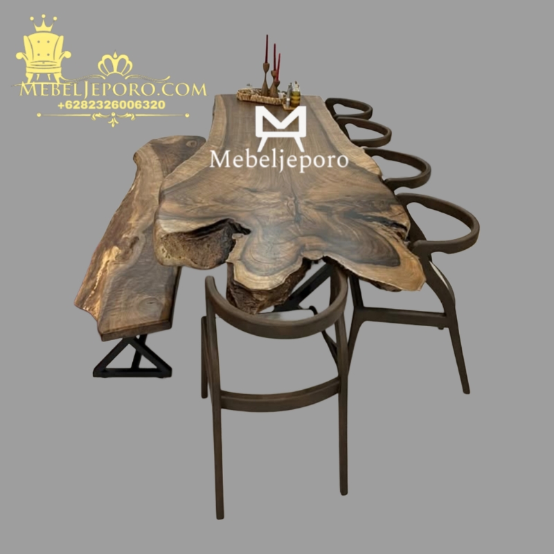 Jual Meja Makan Solid Kayu Trembesi Desain Alami