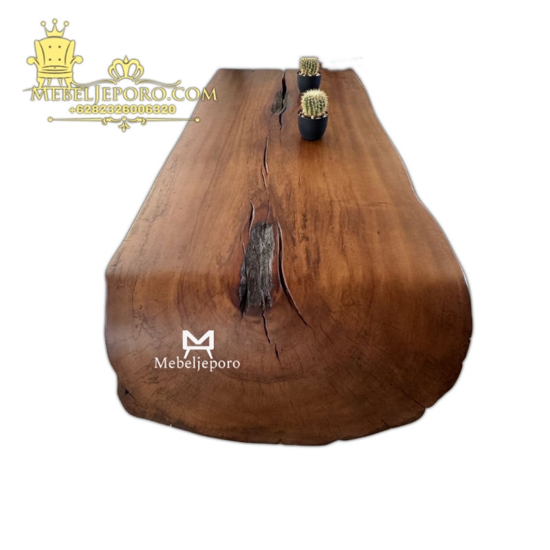Meja Suar Lengkung L desain Alami Kayu