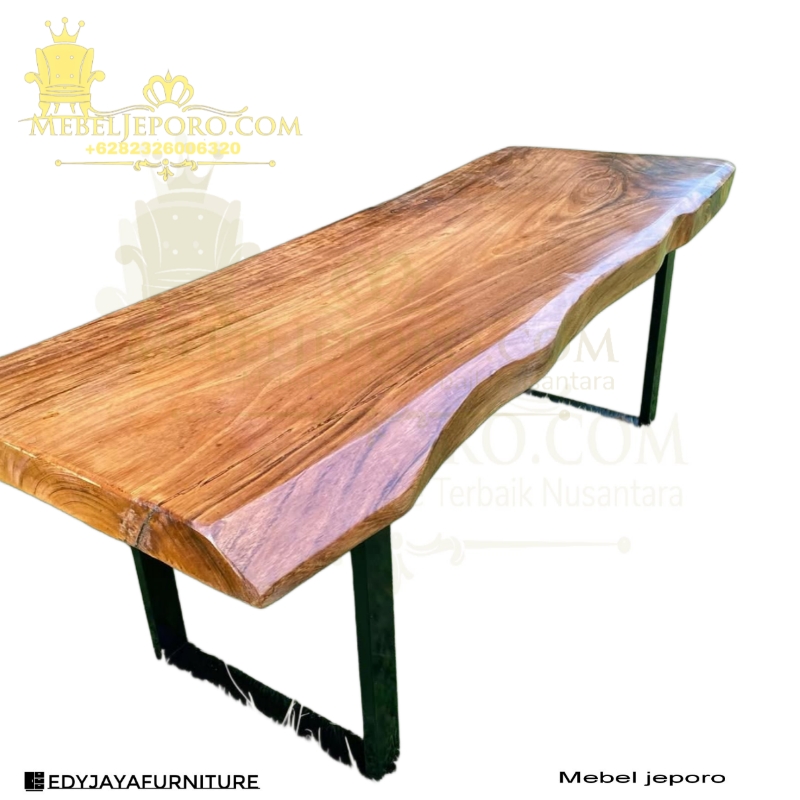 Meja Trembesi Solid Kaki Besi Panjang 200 cm