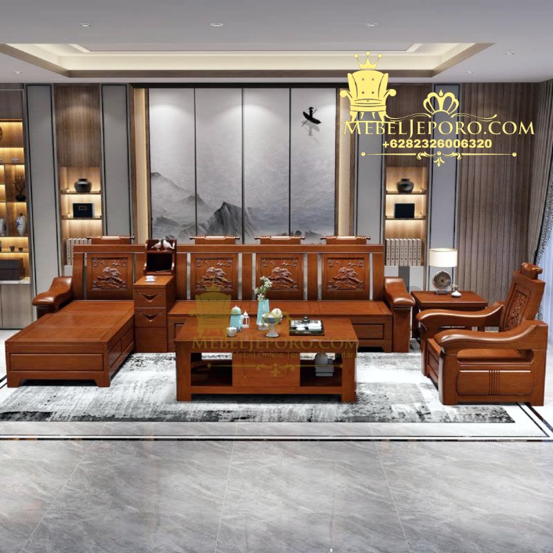 Set Sofa Sudut Jati Minimalis Desain Malang